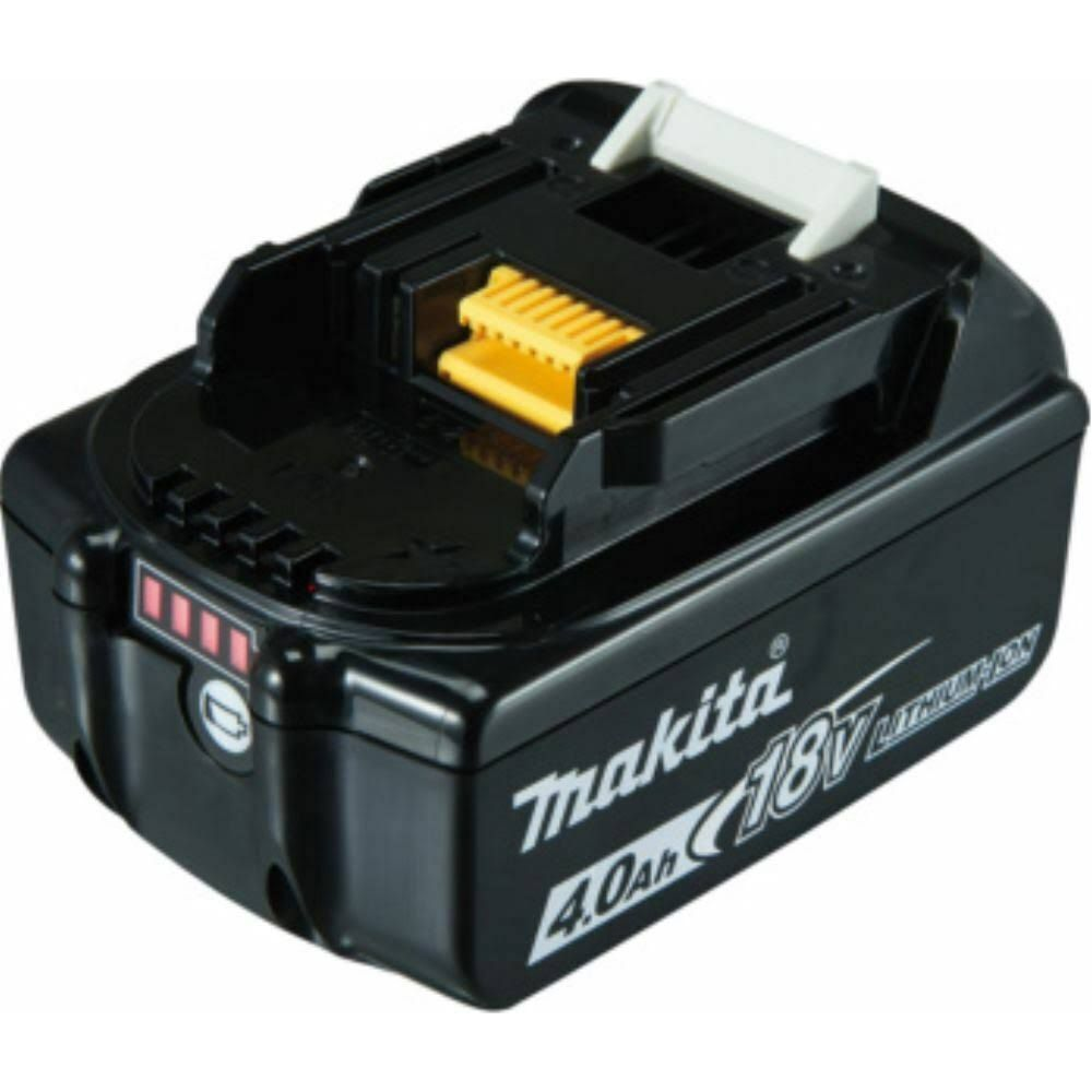 Schwarzer Makita 18V Lithium-Ionen-Akku mit gelbem Anschluss.