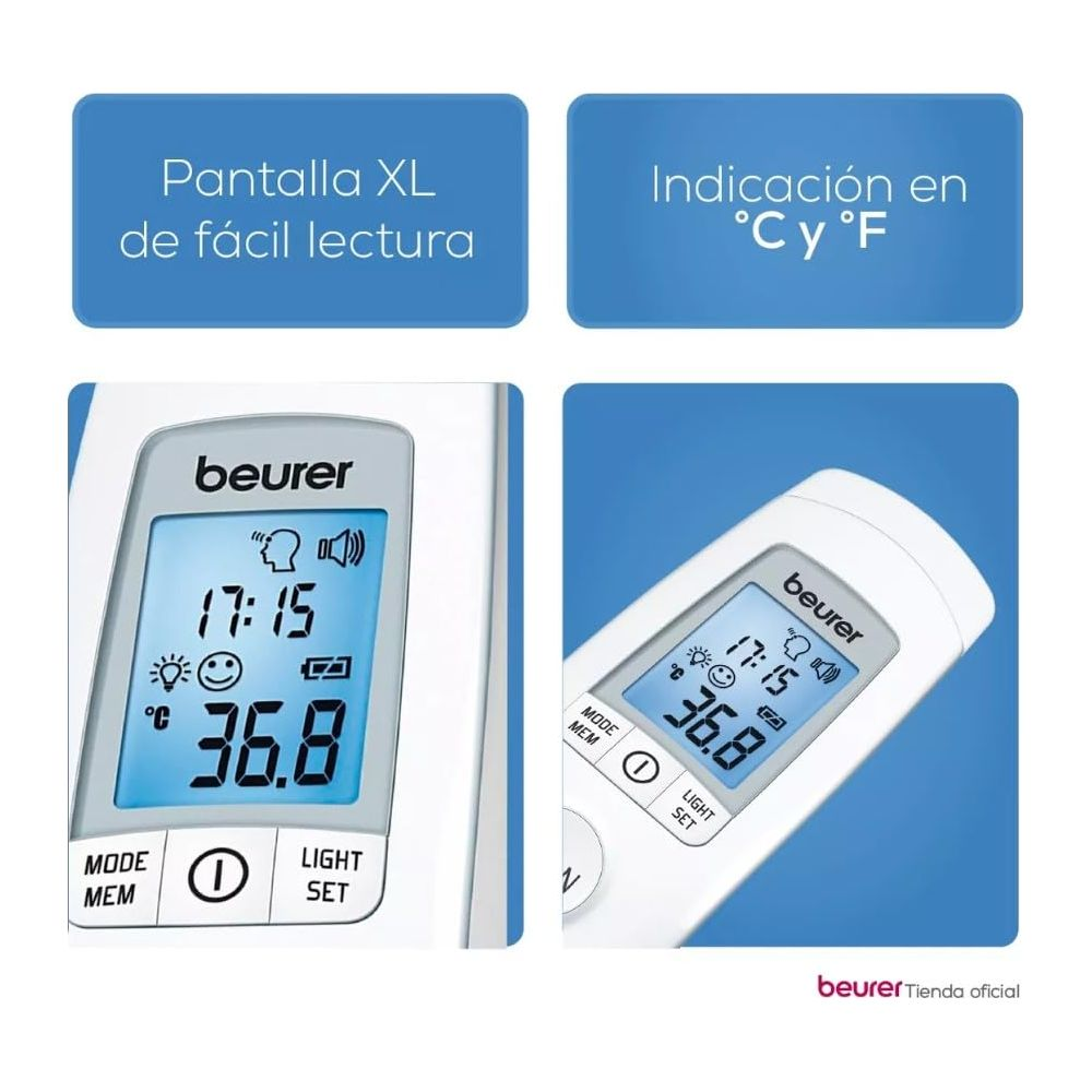 Beurer Thermometer mit großem Display zeigt 36,8 Grad und Uhrzeit 17:15.