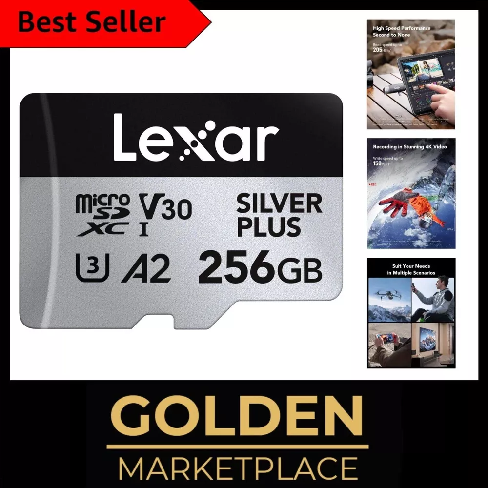 Scheda di memoria Lexar Micro SDXC I silver plus da 256 GB con banner "Best Seller".