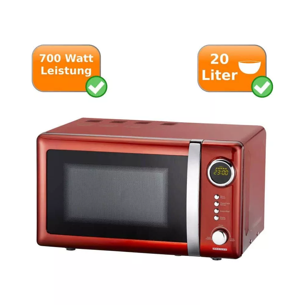 Microonde rosso da 700W e 20L di capacità, con display digitale.