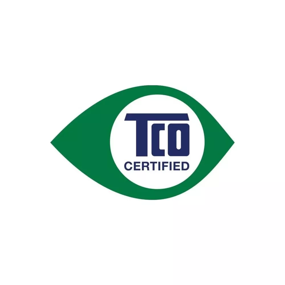 Logo TCO Certified: Zielony kształt oka z niebieskim symbolem "TCO" i napisem "CERTIFIED" poniżej.