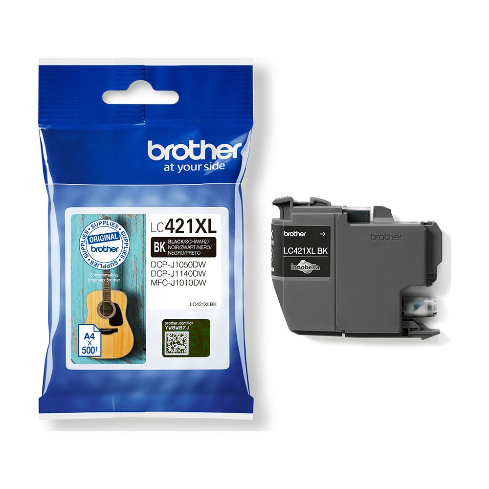 Brother LC421XL Tintenpatrone und Verpackung, schwarze Tinte.