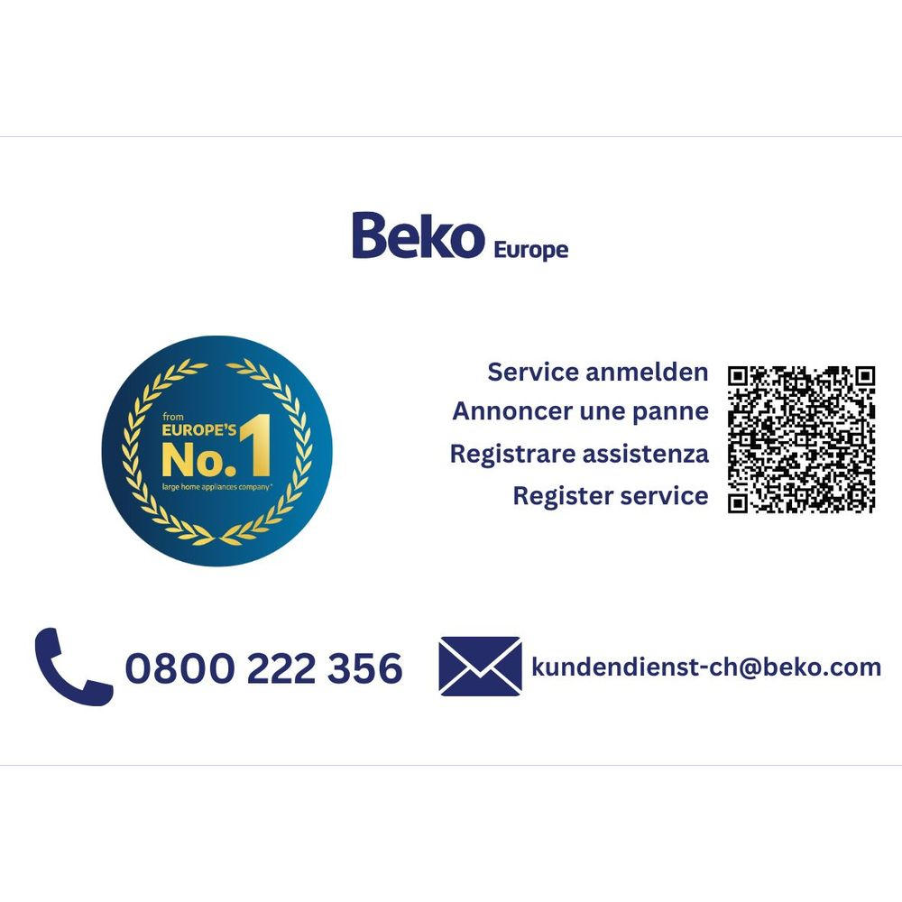 Beko Europe Logo, Service-Anmeldung, Telefonnummer und E-Mail.