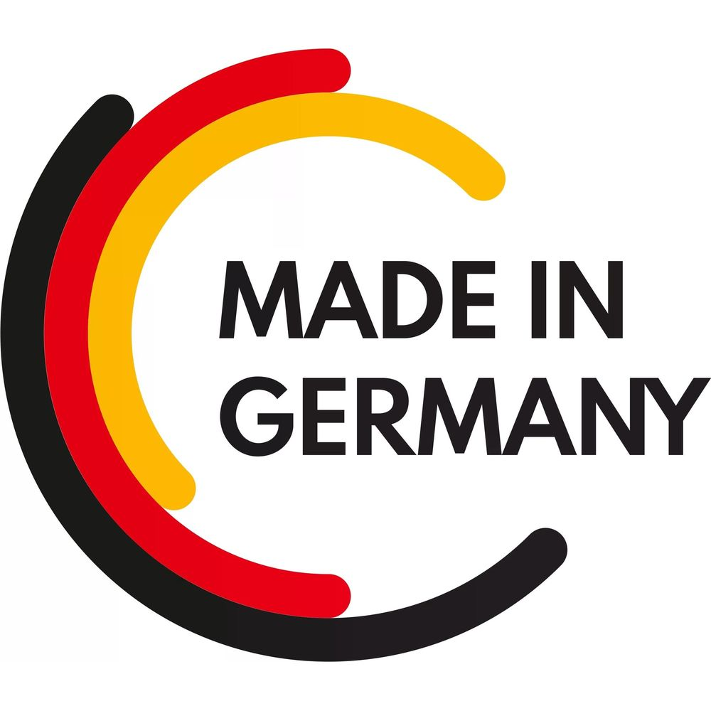 Logo: Made in Germany mit den deutschen Farben schwarz, rot, gelb.