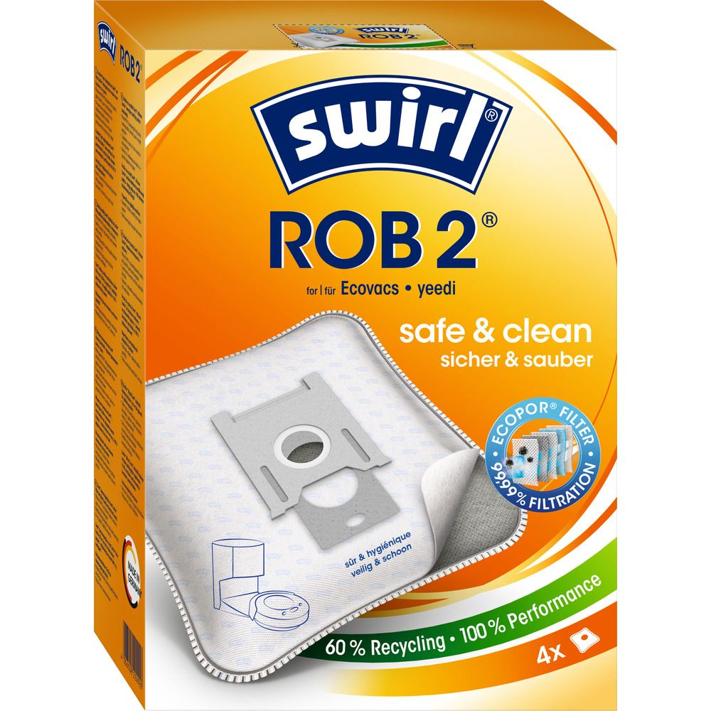 Bolsas Swirl ROB 2 para Ecovacs, paquete de 4, con 99,99% de filtración.