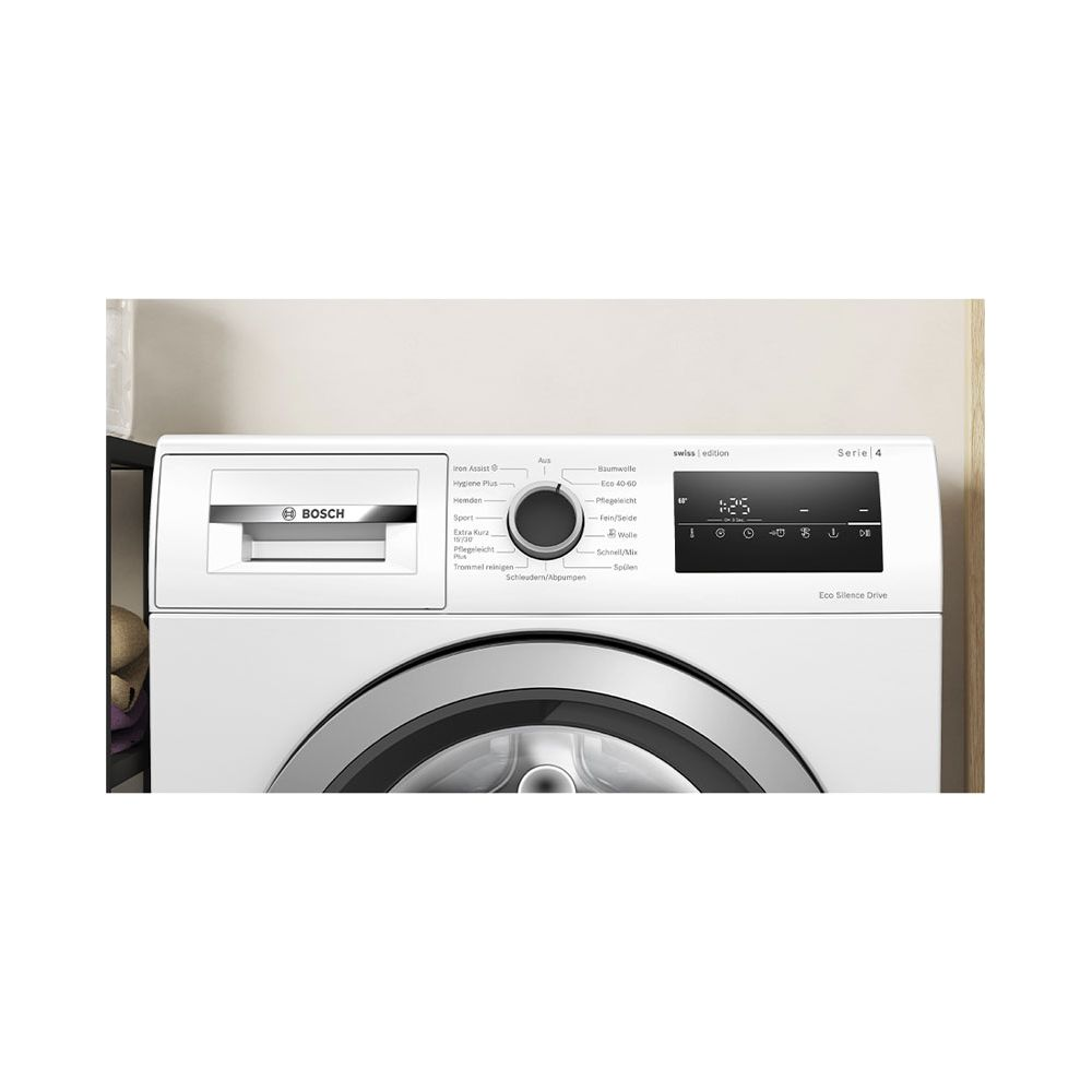 Lavatrice Bosch Serie 4 bianca con display digitale e manopola.