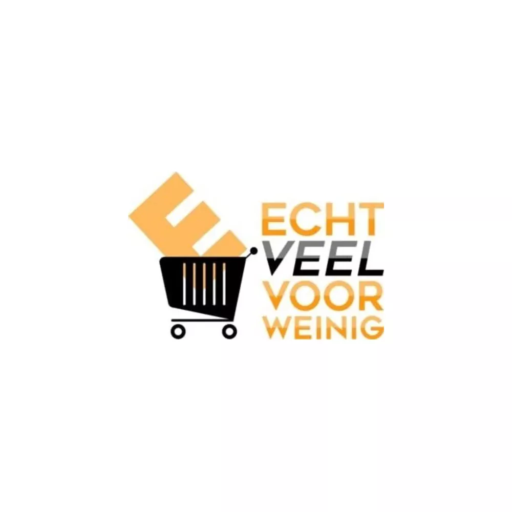 Einkaufswagen mit "Echt veel voor weinig" Schriftzug.