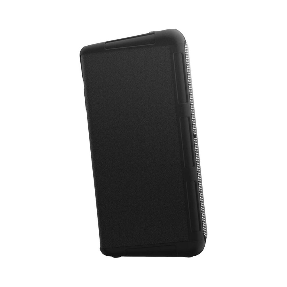 Czarny tablet z gumową osłoną, na białym tle.