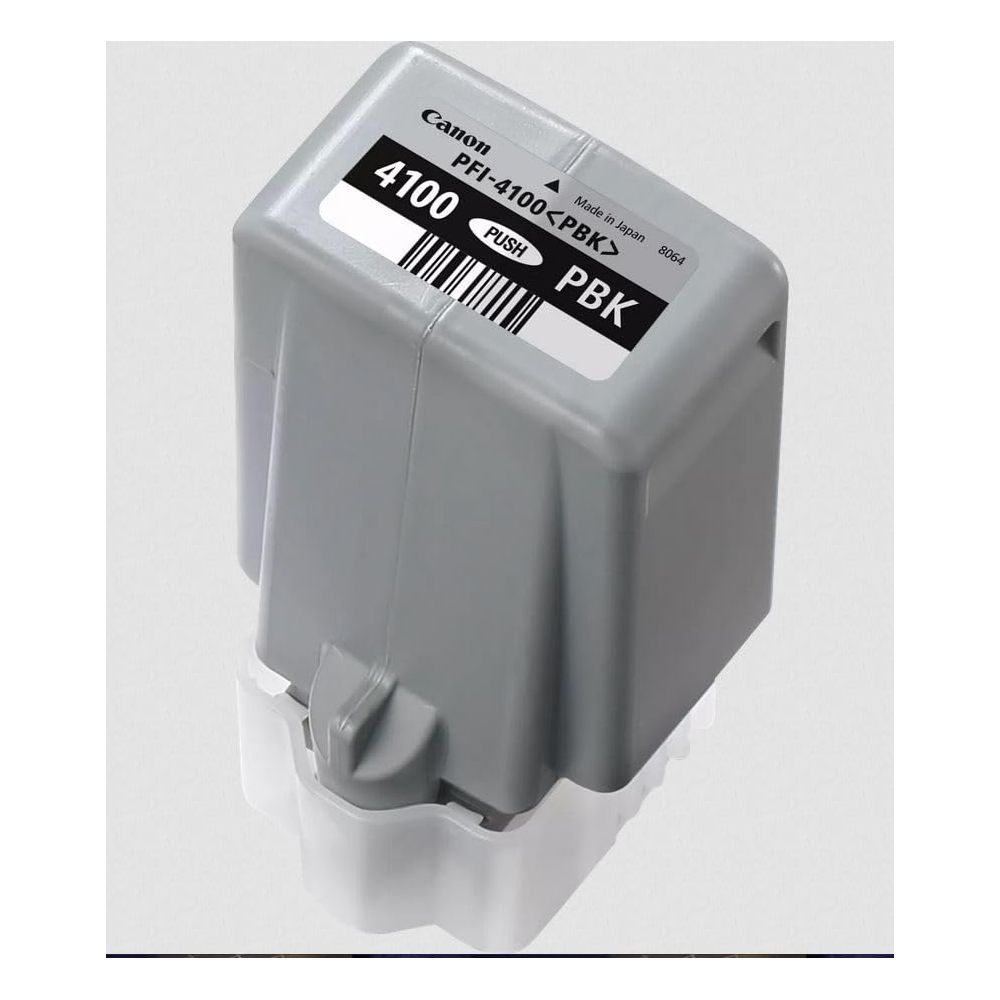 Szara kaseta z tuszem do drukarki Canon z etykietą.