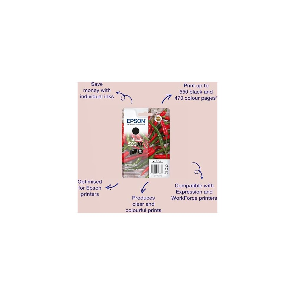 Czarny tusz Epson 503XL z papryczkami chili na opakowaniu.