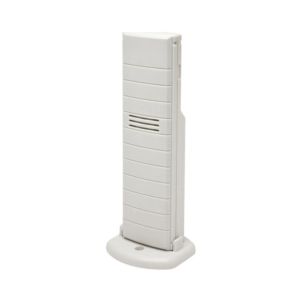 Białe, pionowe urządzenie z poziomymi rowkami i okrągłą podstawą.