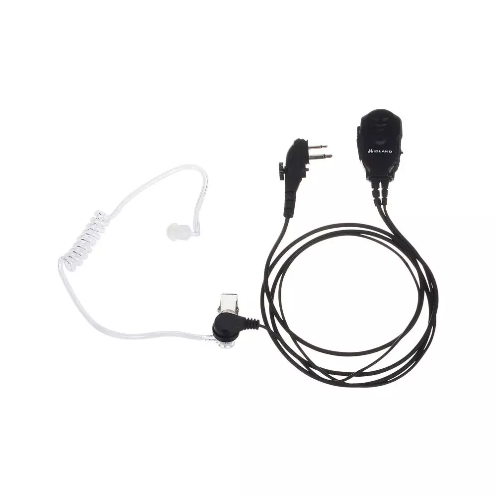 Un auricolare Midland con microfono e clip.