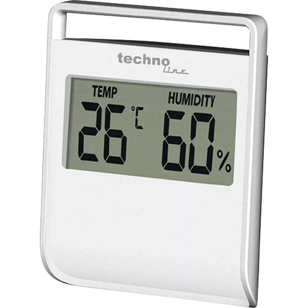 Thermomètre et hygromètre numériques affichant 26°C et 60% d'humidité.