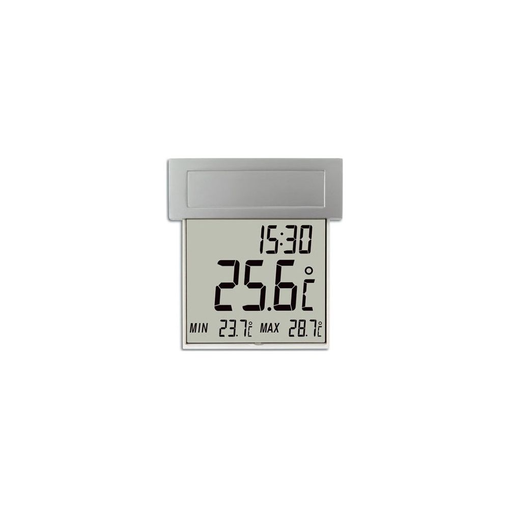 Digitales Thermometer zeigt 25.6°C, Min 23.7°C, Max 28.7°C und 15:30 Uhr.