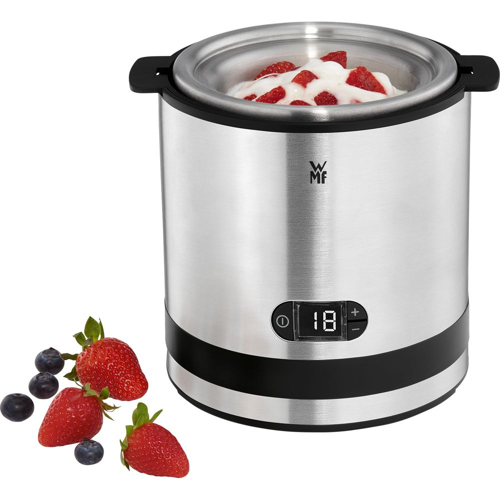 Srebrna maszynka do lodów z jagodami i lodami.