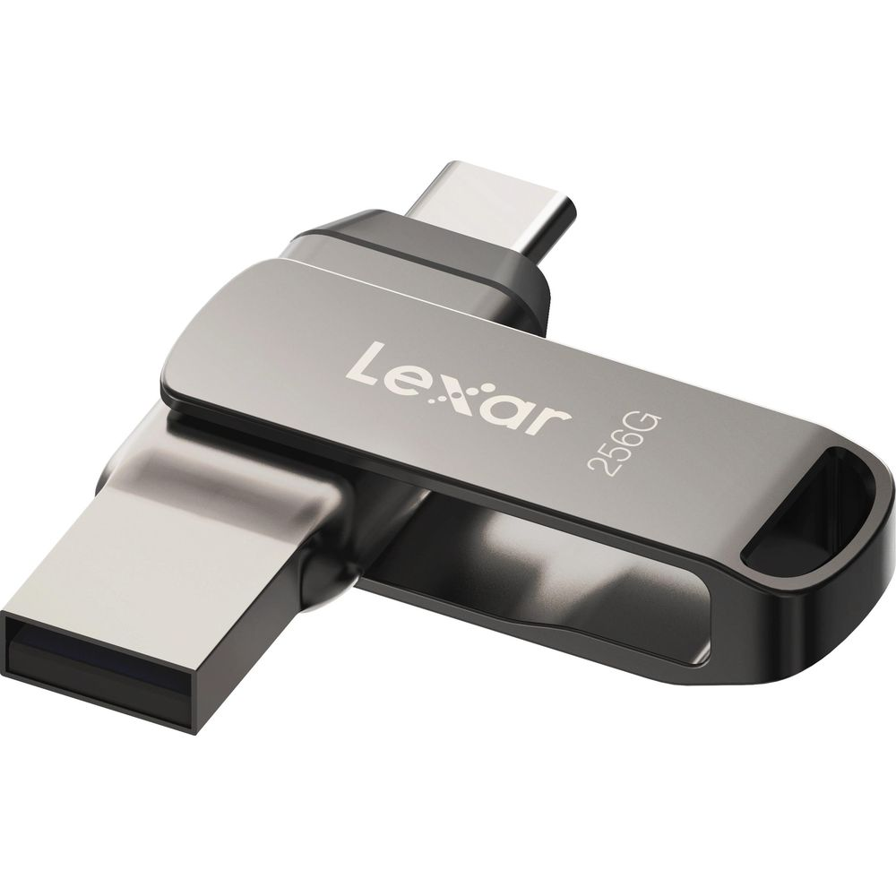 Pendrive Lexar 256GB USB-C/USB-A, srebrny, z obrotową konstrukcją.
