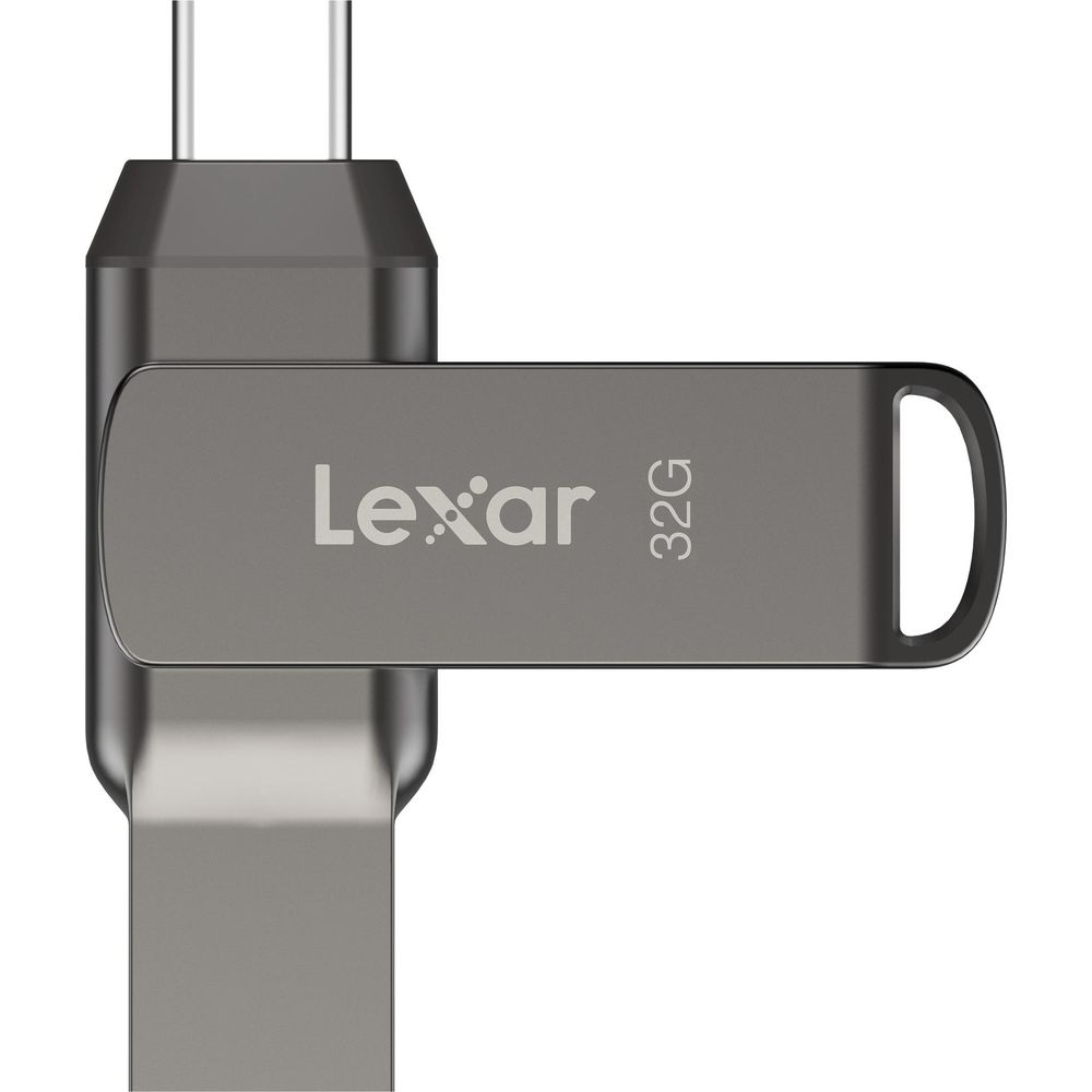 Chiavetta USB Lexar grigia da 32GB con finitura metallica.