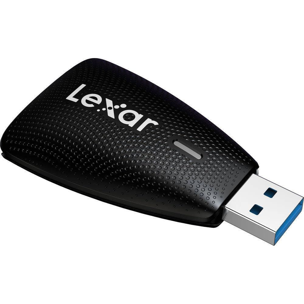 Schwarzer USB-Stick mit Lexar-Logo und gerippter Textur.
