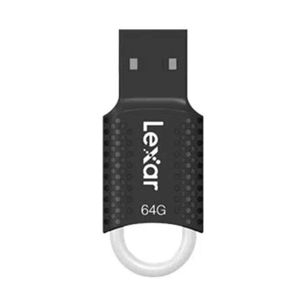Czarny pendrive Lexar 64 GB ze srebrną pętelką na breloczek.