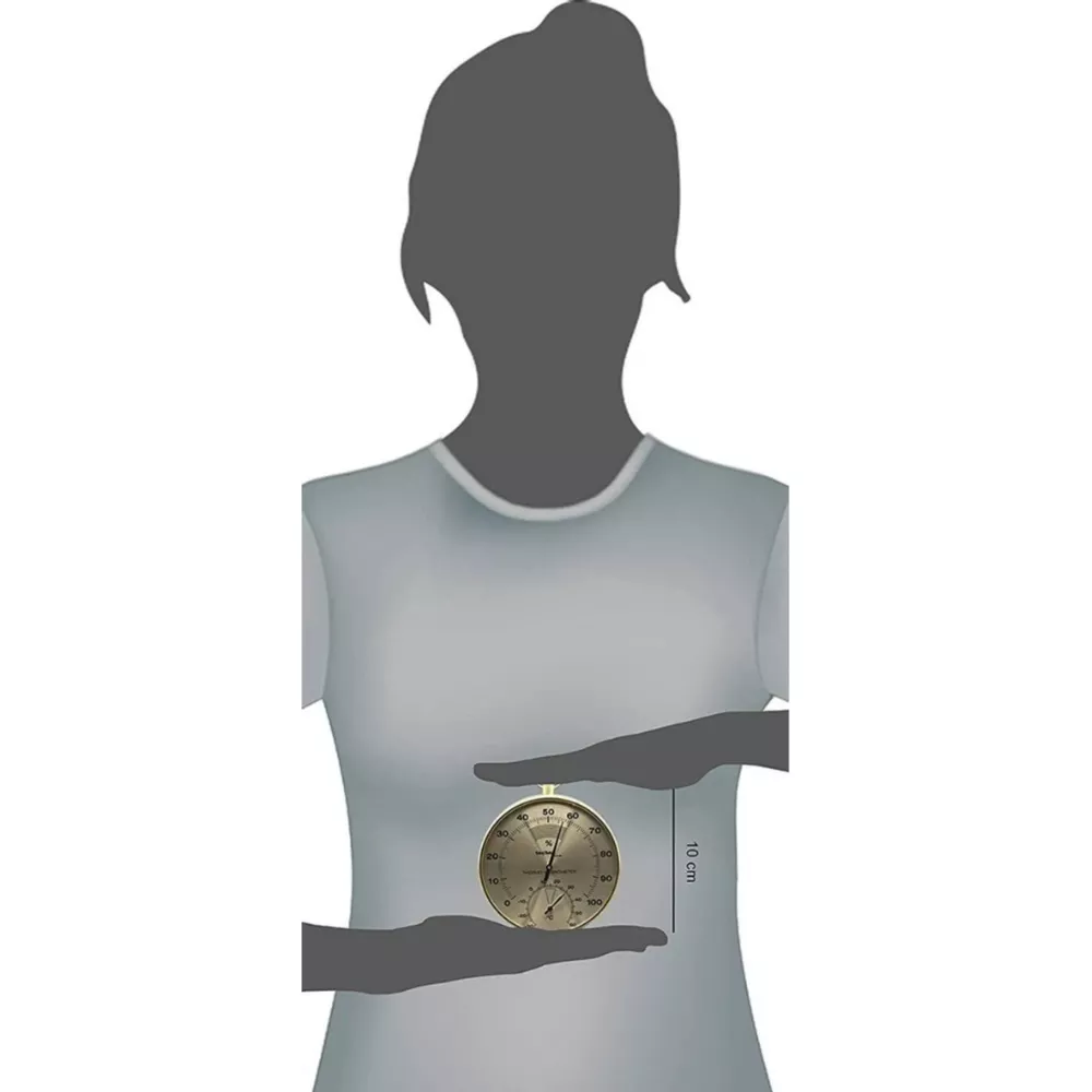 Una silhouette di donna tiene un misuratore rotondo con due quadranti.