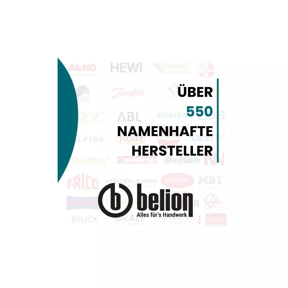 Logo met veel merknamen, 'Meer dan 550 gerenommeerde fabrikanten', Belion logo.