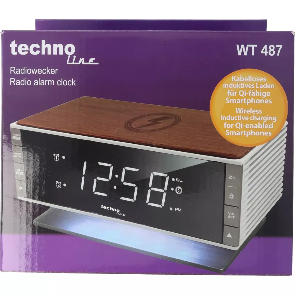 Techno Line WT 487 Radiowecker mit Holzoptik und Ladefunktion für Smartphones.