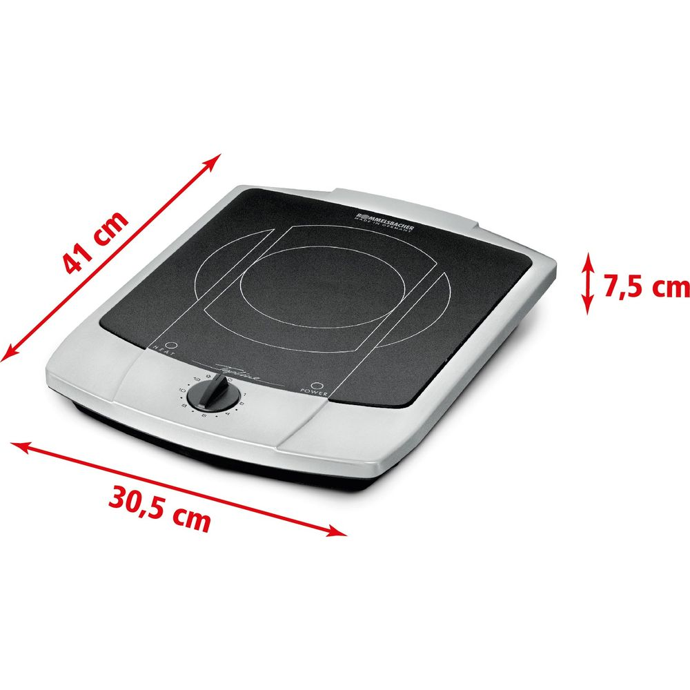 Induktionskochplatte, 41x30,5x7,5 cm, mit Drehregler und Power-Taste.
