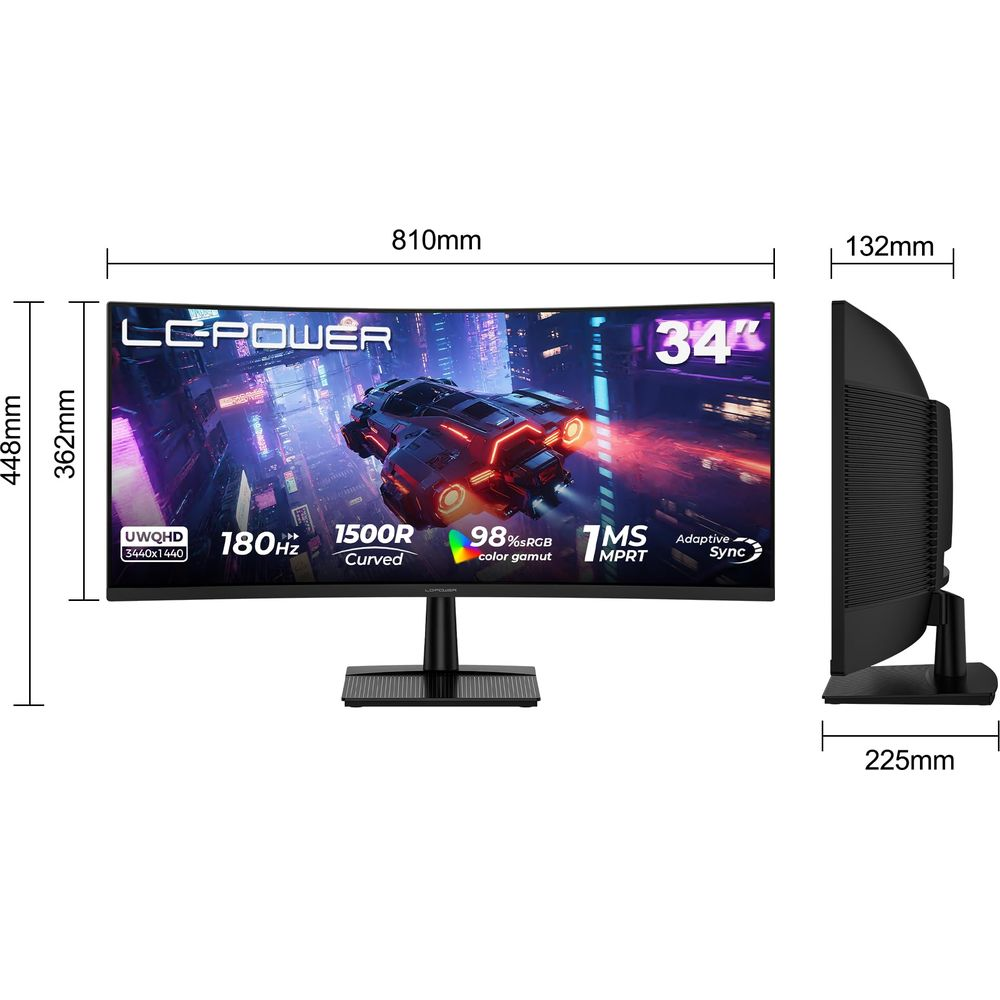 Un monitor curvo LC-Power con specifiche.