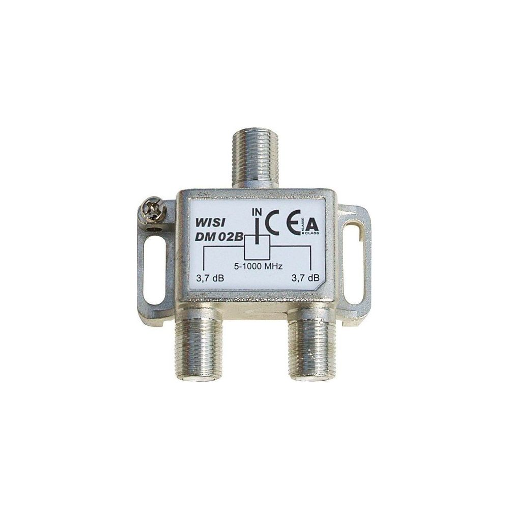 Ein WISI DM 02B Splitter mit einem Eingang und zwei Ausgängen, 3,7 dB.
