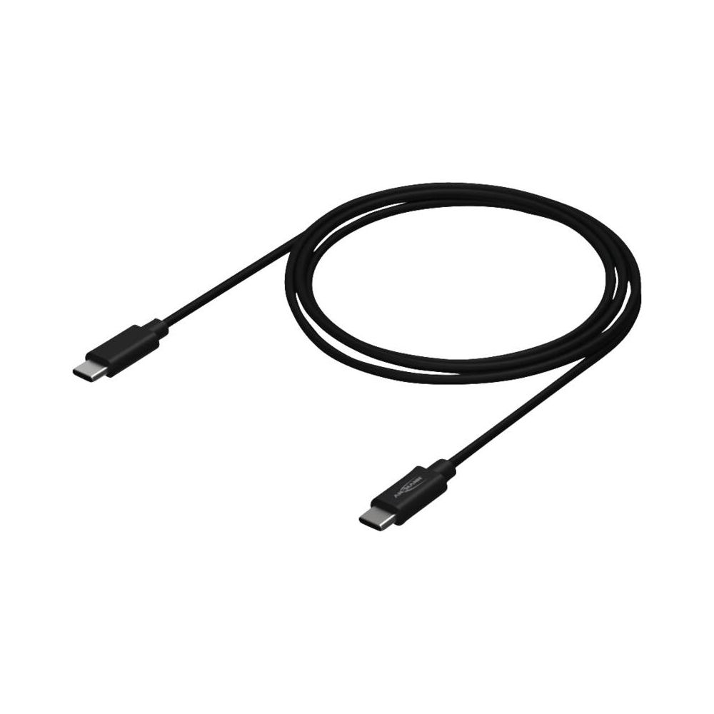 Un cavo USB-C nero con entrambi i connettori visibili.