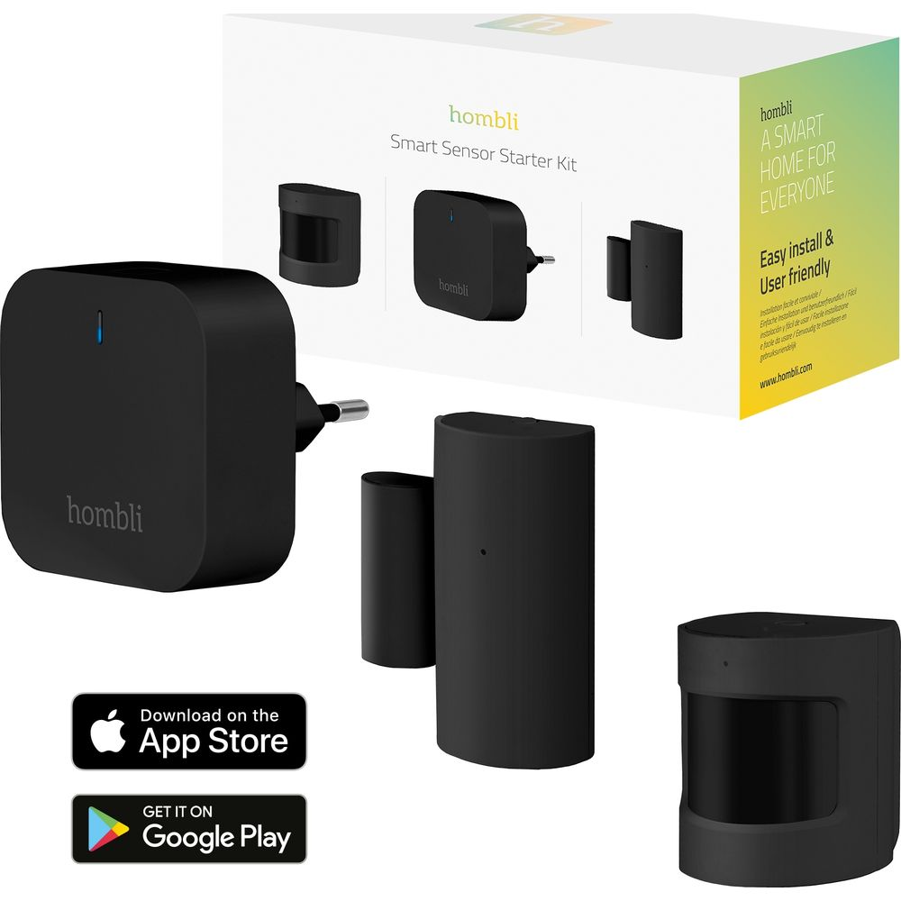 Hombli Smart Sensor Starter Kit: Stecker, Tür-/Fenstersensor, Bewegungsmelder.