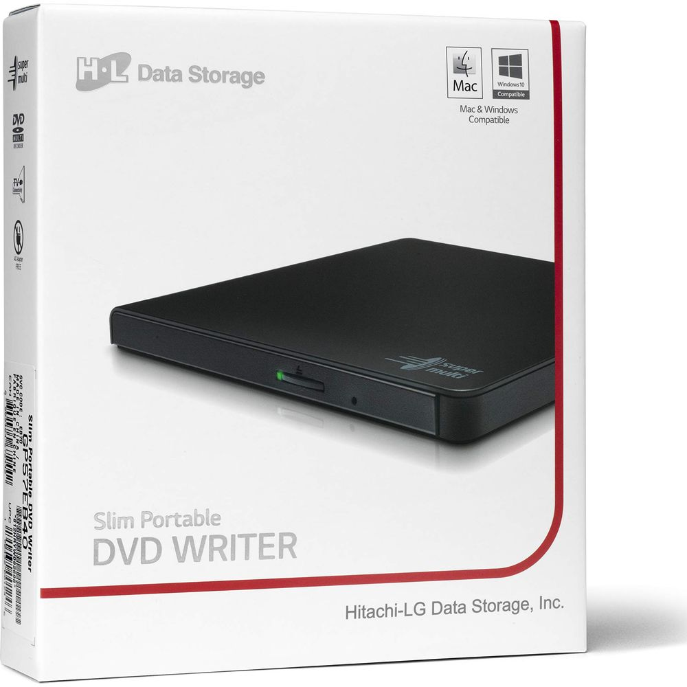 Grabadora de DVD portátil, delgada y negra de HL Data Storage.