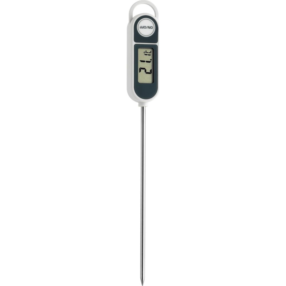 Digitales Thermometer mit LCD-Anzeige von 21,2 Grad und einer Metallsonde.