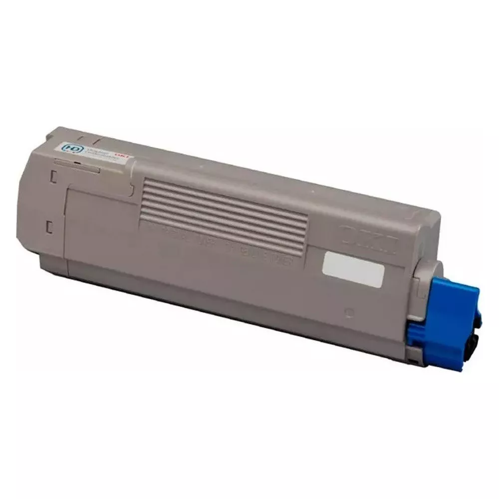 Szara kaseta drukarki z niebieską zaślepką, na białym tle.