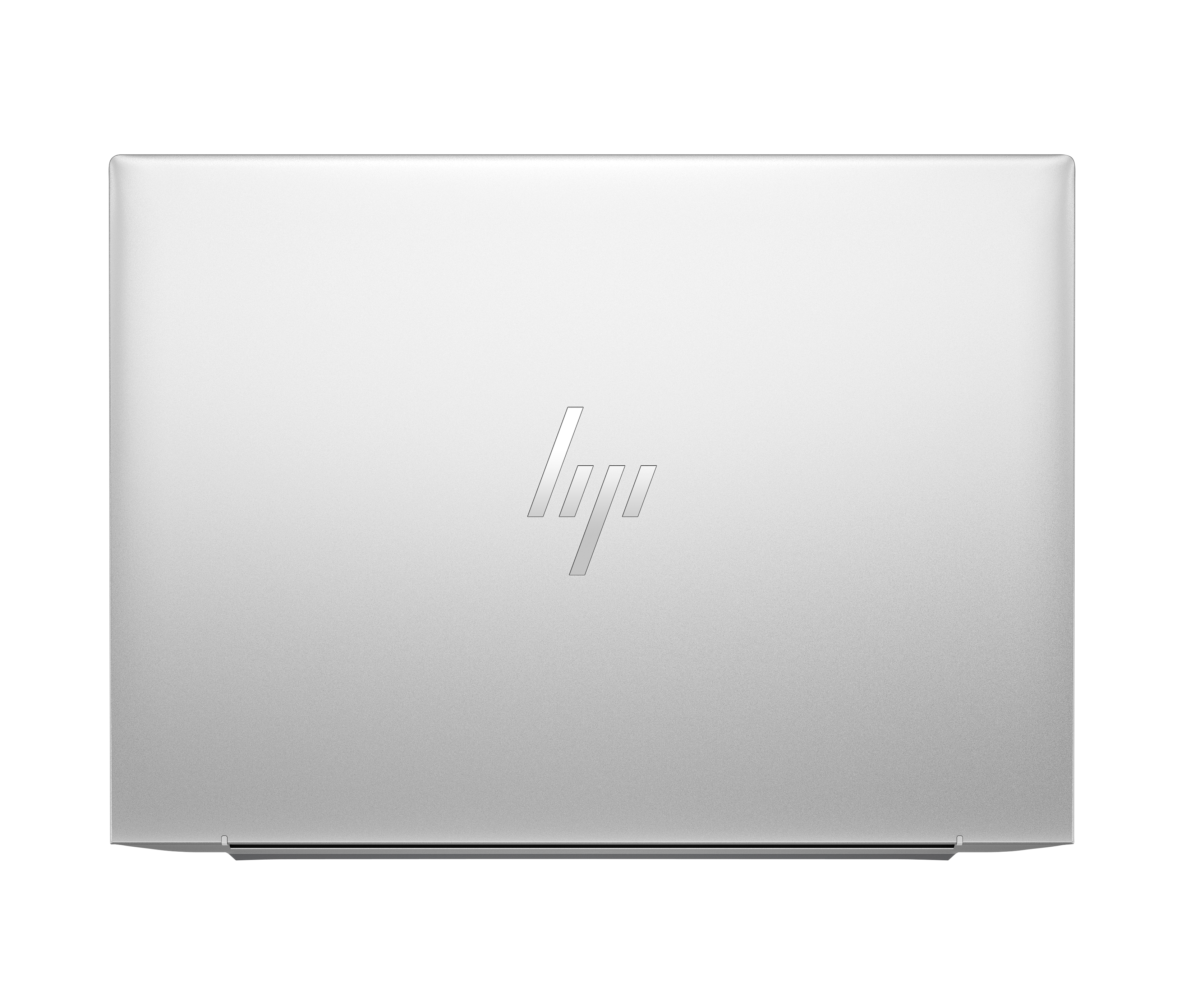 Zamknięty srebrny laptop z logo HP na pokrywie.