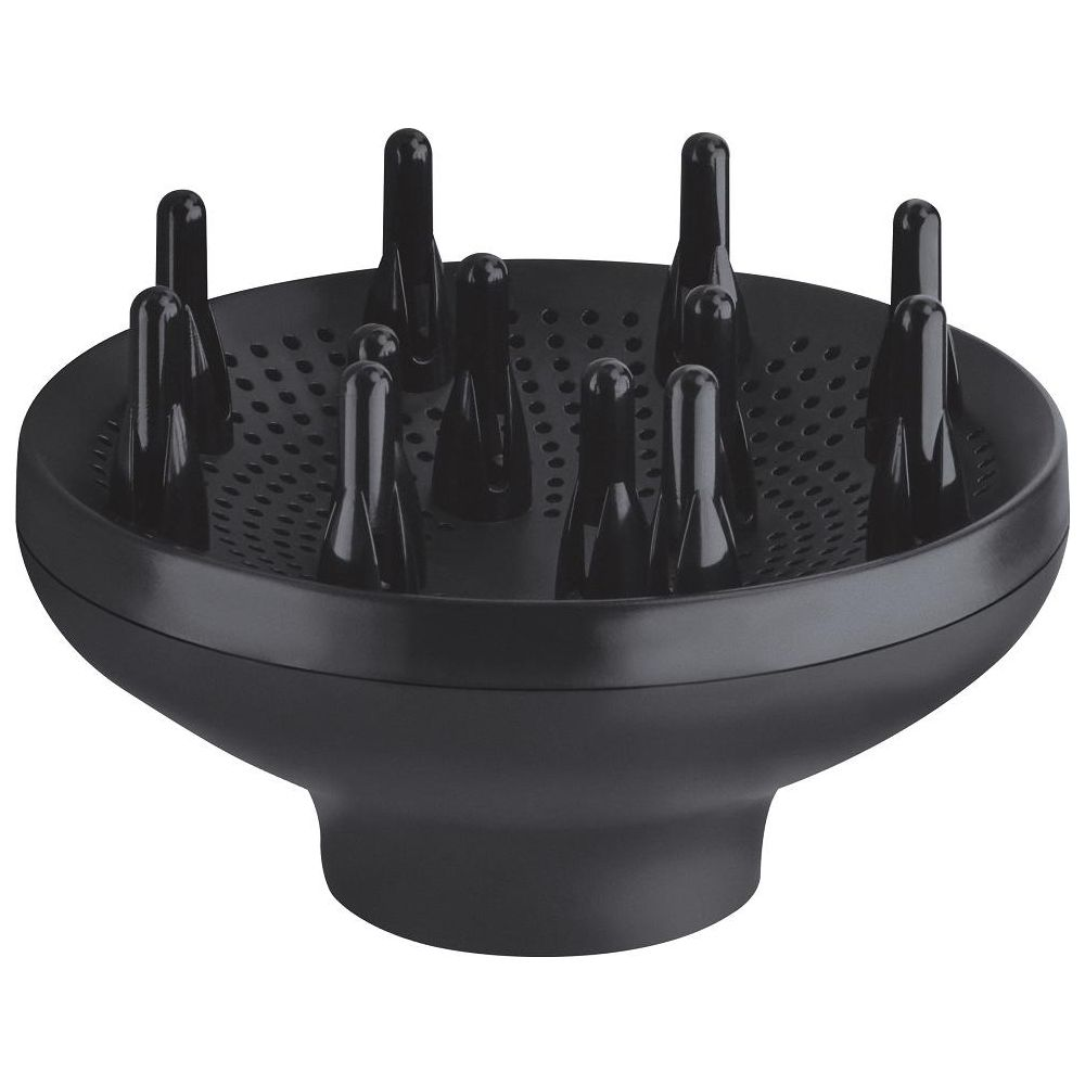 Czarny dyfuzor do suszarki do włosów z wieloma zębami.