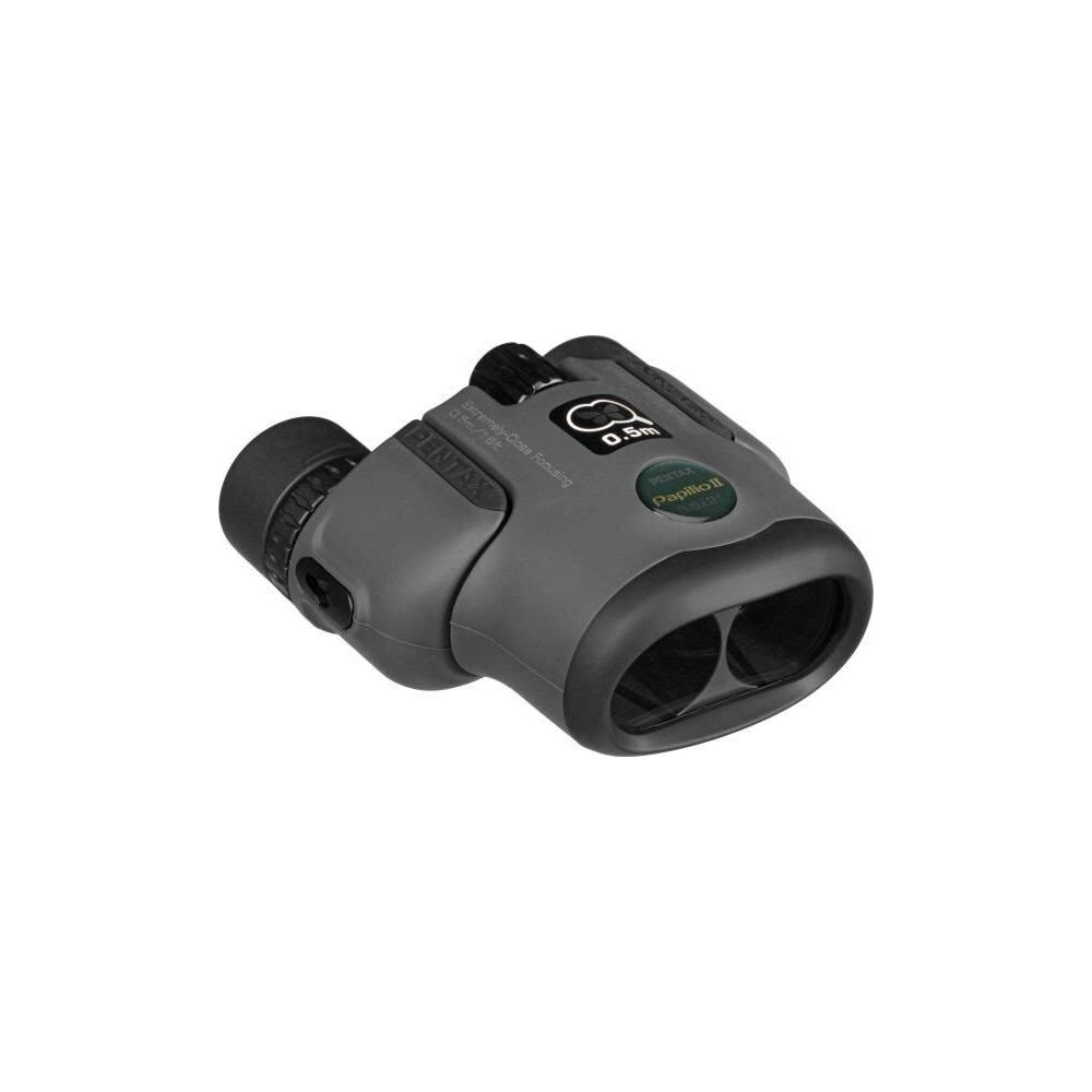 Jumelles grises Pentax Papilio II avec mise au point rapprochée et marquage 0,5m.