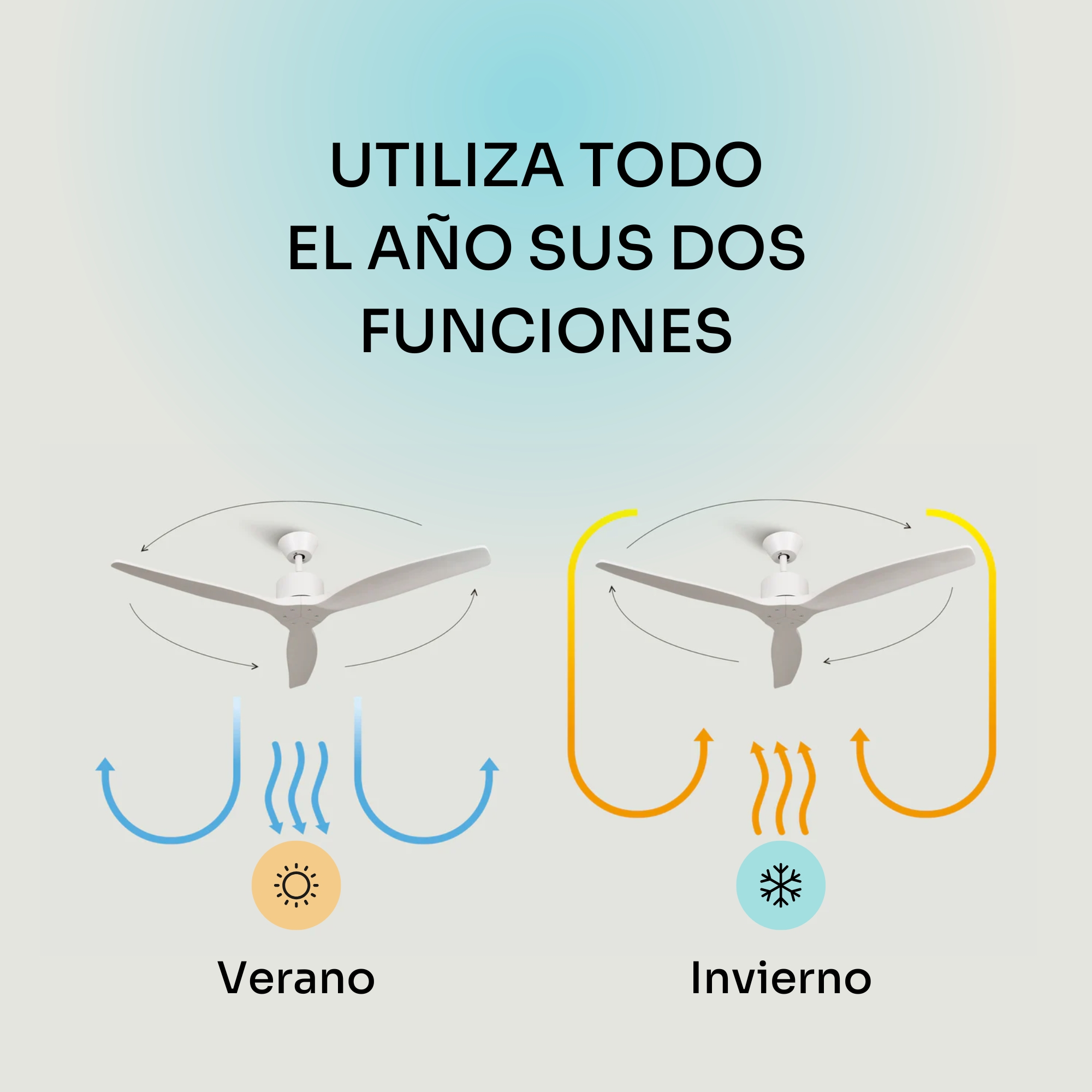 Ventilador de techo con flujo de aire de verano e invierno.