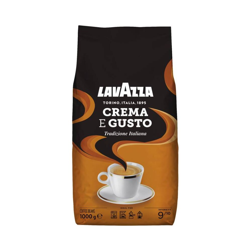 Lavazza Crema e Gusto Kaffeepackung mit einer Tasse Kaffee.