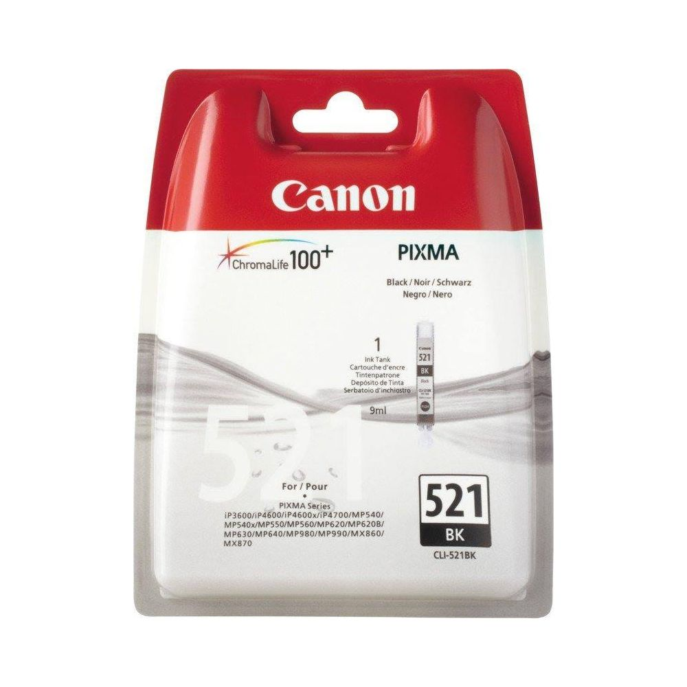 Canon Pixma inktcartridge, zwart, 9ml, model CLI-521BK.