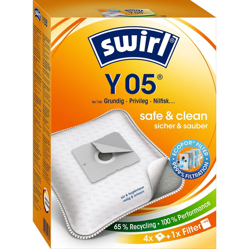 Paquete de 4 bolsas para aspiradora Swirl Y05 con 99,99% de filtración.