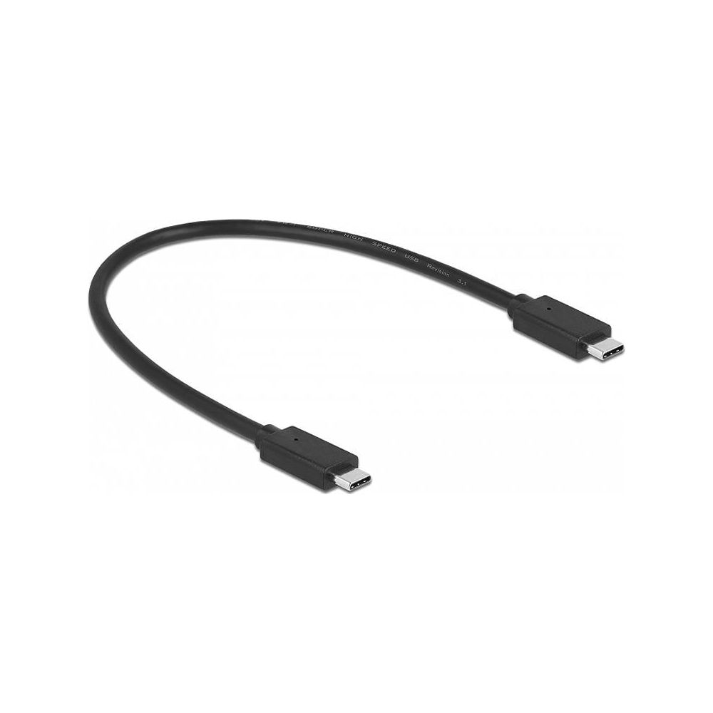 Cavo USB-C nero su sfondo bianco, con entrambi i connettori visibili.