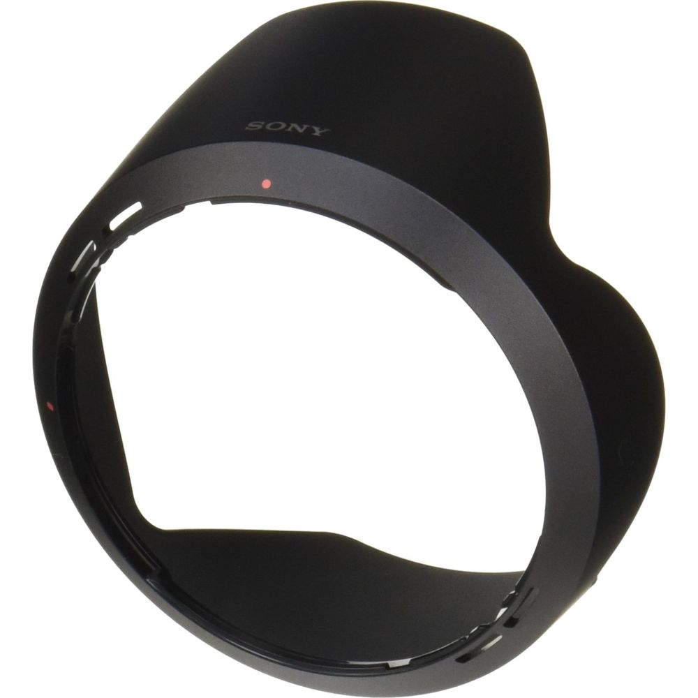 Schwarzer Sony-Objektiv-Sonnenblende mit roten Markierungen.