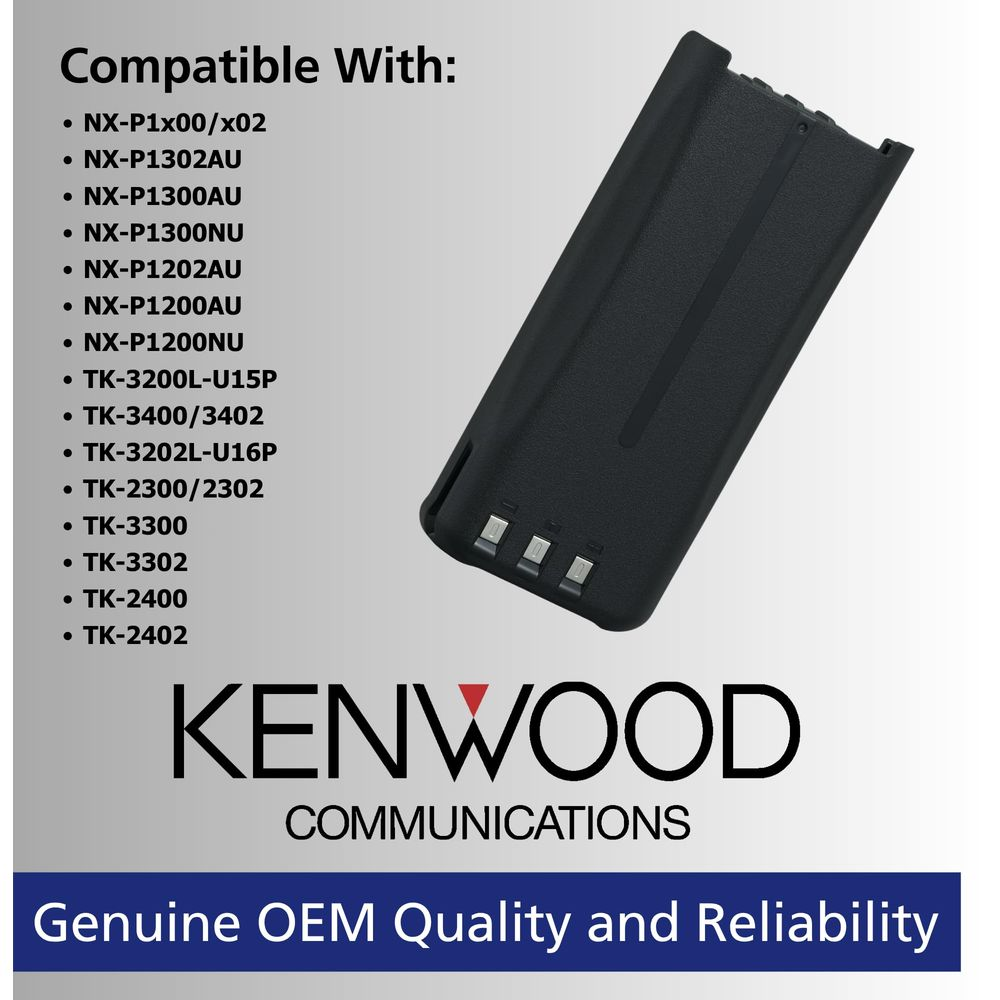 Batteria nera per radio Kenwood, compatibile con vari modelli.