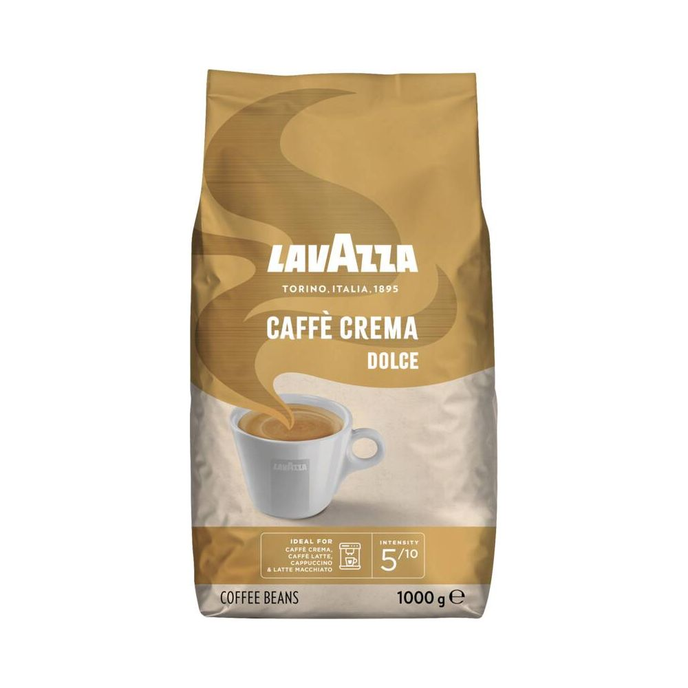 Lavazza Caffè Crema Dolce Kaffeebohnen, 1000 g, mit einer Tasse Kaffee.