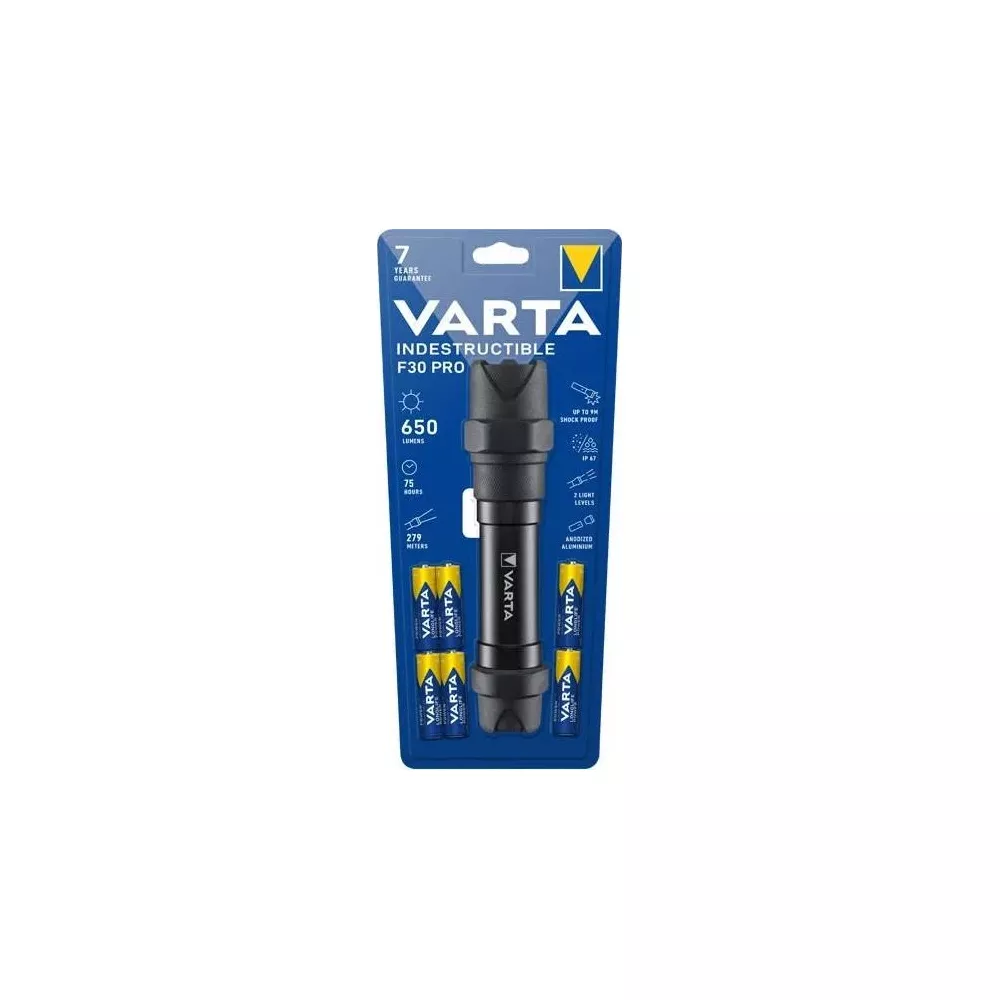 Lampe torche Varta F30 Pro en blister avec 4 piles. 650 lumens.