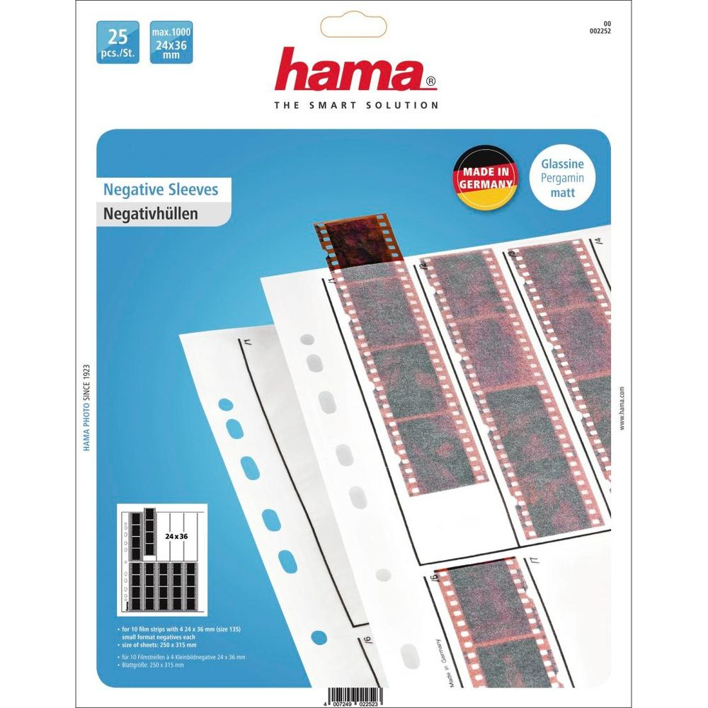 Hama Negativhüllen für 24x36mm Negative, 25 Stück, aus Glasine Pergamin matt.