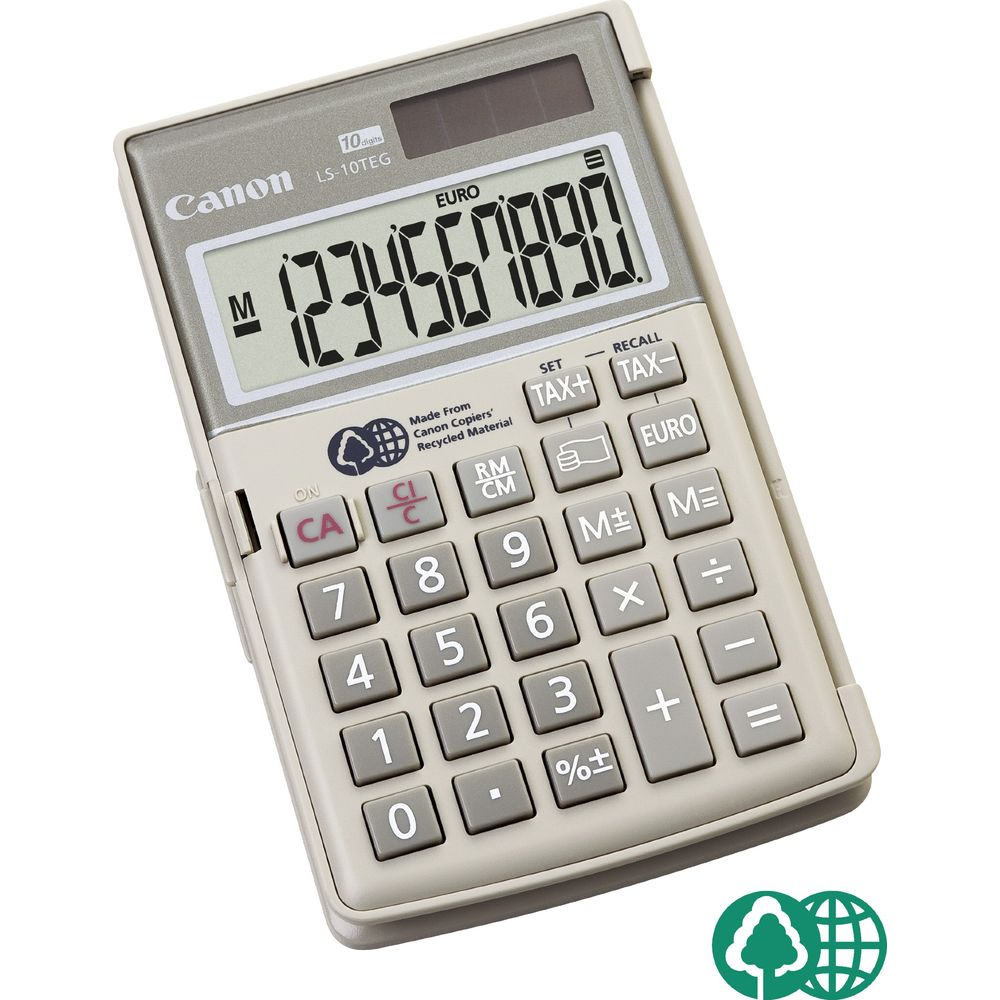 Ein Canon LS-10TEG Taschenrechner mit Ziffernfeld und Display.