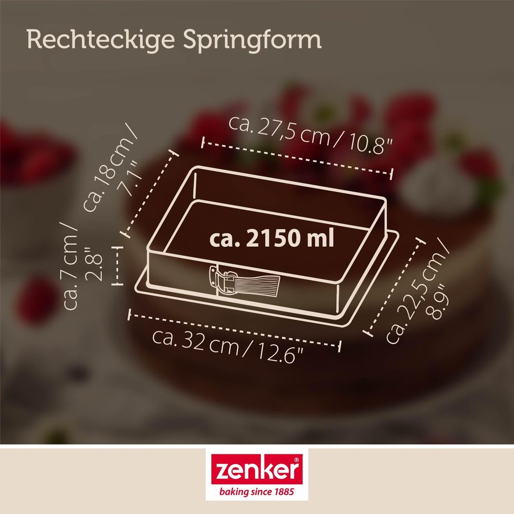 Braune rechteckige Kuchenform mit Maßen: 27,5x22,5x7 cm, 2150 ml.