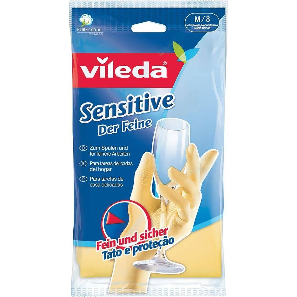 Vileda Sensitive Einweghandschuhe, M/8, für feine Arbeiten, gelb.